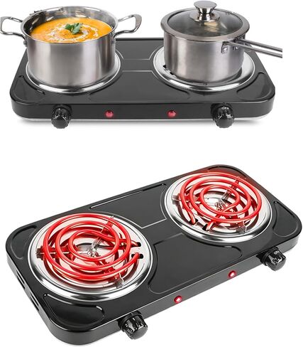 KOCASO 2000W Electric Double Burner Portable Coil Heating Hot Plate Stove Hotplate with Non Slip Rubber Feet 5 Temperature Adjustments,Suitable for countertops or RVs in Saudi Arabia