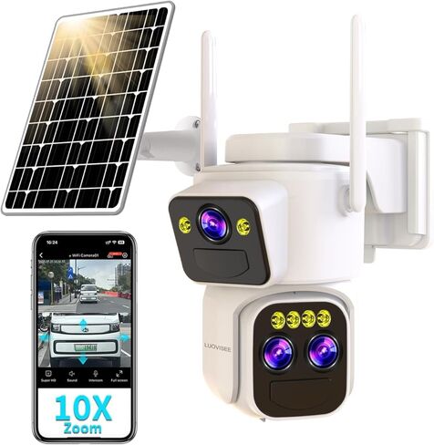 Triple-Lens Solar Security Cameras Wireless Outdoor, 360 PTZ Cameras for Home Security with 10x Hybrid Zoom, 5G/2.4G WiFi, No Month Fee, PIR Alarm, Full Color Night Vision, Two-Way Audio, IP65 in Kuwait