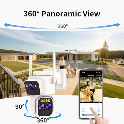 Triple-Lens Solar Security Cameras Wireless Outdoor, 360 PTZ Cameras for Home Security with 10x Hybrid Zoom, 5G/2.4G WiFi, No Month Fee, PIR Alarm, Full Color Night Vision, Two-Way Audio, IP65 in Kuwait