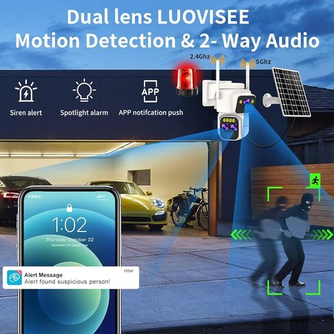 Triple-Lens Solar Security Cameras Wireless Outdoor, 360 PTZ Cameras for Home Security with 10x Hybrid Zoom, 5G/2.4G WiFi, No Month Fee, PIR Alarm, Full Color Night Vision, Two-Way Audio, IP65 in Kuwait