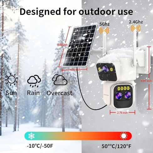 Triple-Lens Solar Security Cameras Wireless Outdoor, 360 PTZ Cameras for Home Security with 10x Hybrid Zoom, 5G/2.4G WiFi, No Month Fee, PIR Alarm, Full Color Night Vision, Two-Way Audio, IP65 in Kuwait