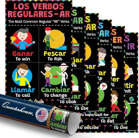 Quarterhouse 6 Pack of Spanish Pretbs (AR ، ER ، و IR) ، مواد تعليمية للفصول الدراسية الإسبانية لطلاب ما قبل الروضة و K-12 والمعلمين ، 12 × 18 بوصة in Saudi Arabia