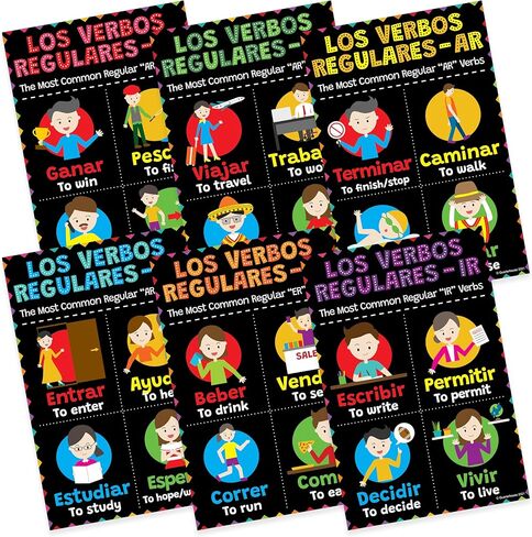 Quarterhouse 6 Pack of Spanish Pretbs (AR ، ER ، و IR) ، مواد تعليمية للفصول الدراسية الإسبانية لطلاب ما قبل الروضة و K-12 والمعلمين ، 12 × 18 بوصة in Saudi Arabia