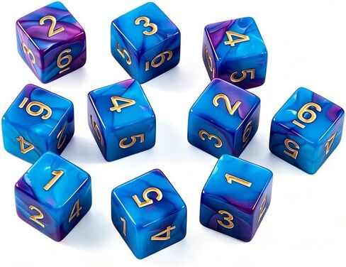 مجموعة نرد متعددة السطوح D6 مكونة من 10 قطع، نرد 6 جوانب 16 مم حافة مربعة لألعاب الطاولة RPG MTG DND (وردي أزرق) in Saudi Arabia