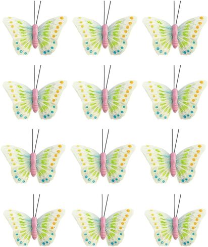 Handmade Pastel Feather Butterfly Decorations, Butterflies Wall Decor Hair Clips Flower Stakes for Nursery Floral Bouquet Arrangement Birthday Baby Shower Party Decorations Kids Girls Gift 12PCS in Kuwait