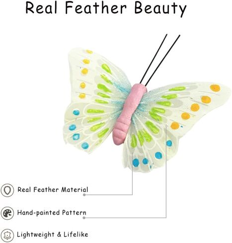 Handmade Pastel Feather Butterfly Decorations, Butterflies Wall Decor Hair Clips Flower Stakes for Nursery Floral Bouquet Arrangement Birthday Baby Shower Party Decorations Kids Girls Gift 12PCS in Kuwait