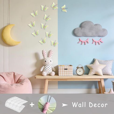 Handmade Pastel Feather Butterfly Decorations, Butterflies Wall Decor Hair Clips Flower Stakes for Nursery Floral Bouquet Arrangement Birthday Baby Shower Party Decorations Kids Girls Gift 12PCS in Kuwait