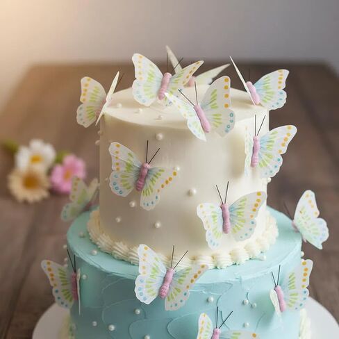 Handmade Pastel Feather Butterfly Decorations, Butterflies Wall Decor Hair Clips Flower Stakes for Nursery Floral Bouquet Arrangement Birthday Baby Shower Party Decorations Kids Girls Gift 12PCS in Kuwait