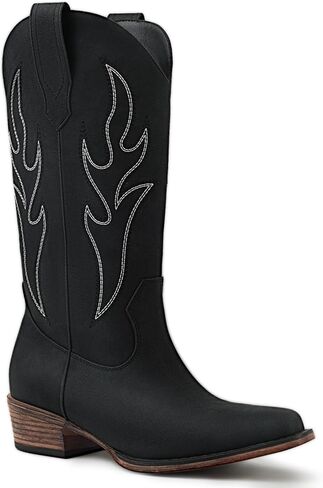 Western Cowboy Boots for Women, Mid Calf Cowgirl Boots with Embroidered, Pointed Toe Chunky Heel Womens Western Boot for Retro Vintage Party in Kuwait