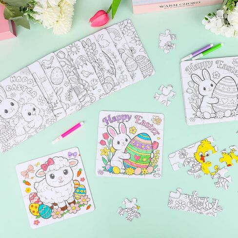Zealor 24 Pack Color Your Own Valentine Puzzles for Kids, 5.91 Inch Valentines Day Puzzle for Class DIY Paper Crafts Party Favor Exchange Classroom Birthday Gifts Activities Educational Game in Saudi Arabia