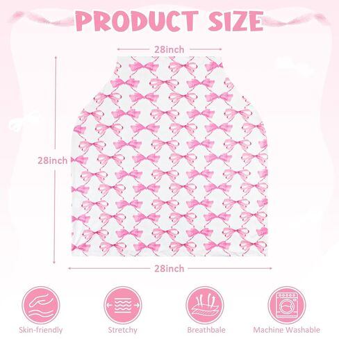 Baby Car Seat Cover Girls, Infant Carseat Canopy, Stretchy Multi- use Nursing Cover for Stroller/High Chair/Shopping Cart/Car Seat Canopies (Pink Bow) in Saudi Arabia