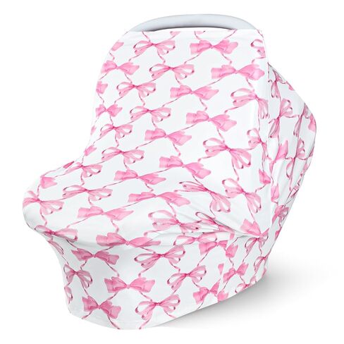 Baby Car Seat Cover Girls, Infant Carseat Canopy, Stretchy Multi- use Nursing Cover for Stroller/High Chair/Shopping Cart/Car Seat Canopies (Pink Bow) in Saudi Arabia