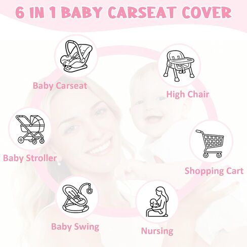 Baby Car Seat Cover Girls, Infant Carseat Canopy, Stretchy Multi- use Nursing Cover for Stroller/High Chair/Shopping Cart/Car Seat Canopies (Pink Bow) in Saudi Arabia