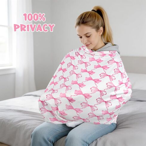 Baby Car Seat Cover Girls, Infant Carseat Canopy, Stretchy Multi- use Nursing Cover for Stroller/High Chair/Shopping Cart/Car Seat Canopies (Pink Bow) in Saudi Arabia