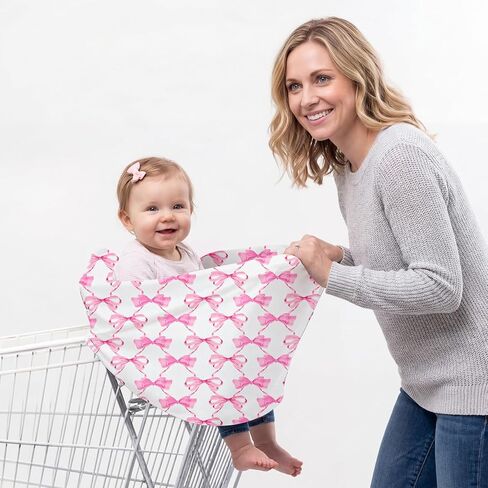 Baby Car Seat Cover Girls, Infant Carseat Canopy, Stretchy Multi- use Nursing Cover for Stroller/High Chair/Shopping Cart/Car Seat Canopies (Pink Bow) in Saudi Arabia
