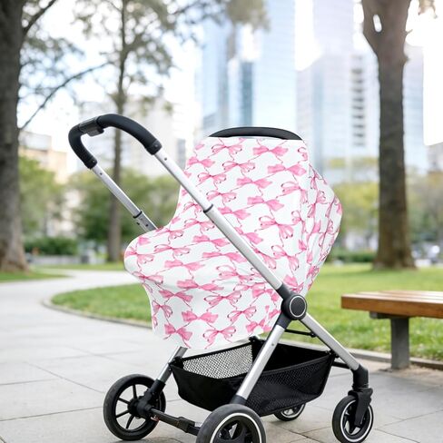 Baby Car Seat Cover Girls, Infant Carseat Canopy, Stretchy Multi- use Nursing Cover for Stroller/High Chair/Shopping Cart/Car Seat Canopies (Pink Bow) in Saudi Arabia