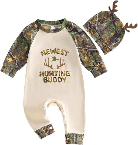 New Hunting Buddy Baby Boy Outfit Deer Duck Jumpsuit Romper Camo Jungle Bodysuit Hat Cute Newborn Going Home Photo in Saudi Arabia