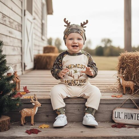 New Hunting Buddy Baby Boy Outfit Deer Duck Jumpsuit Romper Camo Jungle Bodysuit Hat Cute Newborn Going Home Photo in Saudi Arabia