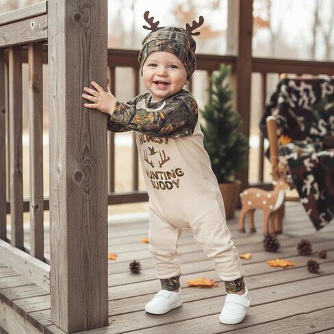 New Hunting Buddy Baby Boy Outfit Deer Duck Jumpsuit Romper Camo Jungle Bodysuit Hat Cute Newborn Going Home Photo in Saudi Arabia
