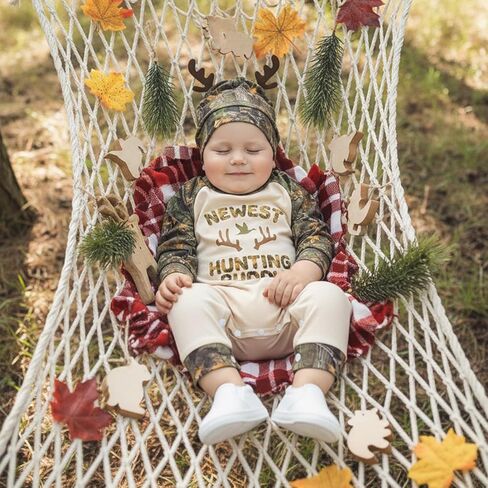 New Hunting Buddy Baby Boy Outfit Deer Duck Jumpsuit Romper Camo Jungle Bodysuit Hat Cute Newborn Going Home Photo in Saudi Arabia