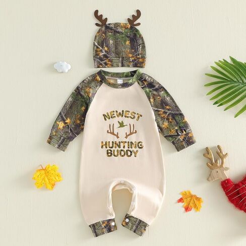 New Hunting Buddy Baby Boy Outfit Deer Duck Jumpsuit Romper Camo Jungle Bodysuit Hat Cute Newborn Going Home Photo in Saudi Arabia