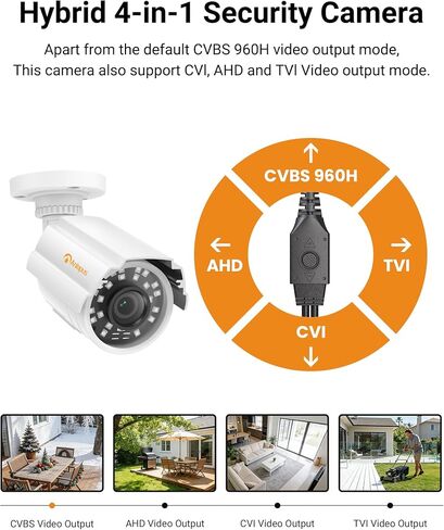 Anlapus 1080P HD Hybrid 4-in-1 Security Camera Outdoor, Night Vision, IP66 Weatherproof, TVI/CVI/AHD/CVBS CCTV Bullet Camera for 1080P/5MP/4K Analog Surveillance DVR System in Saudi Arabia
