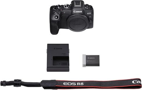 هيكل كاميرا Canon EOS R8 بدون مرآة + ذاكرة Pro Speed ​​سعة 128 جيجابايت + محول عدسة EF-RF + حافظة + حامل ثلاثي الأرجل - حزمة احترافية (متجددة) in Kuwait