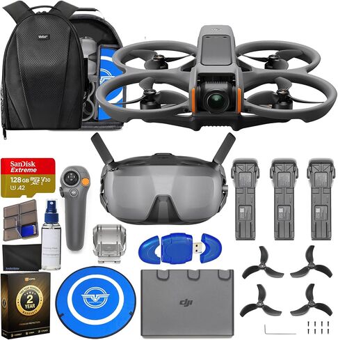 مجموعة DJI Avata 2 FPV 4K Drone Fly الذكية مع نظارات N3 و3 بطاريات CP.FP.00000265.01 مع ذاكرة 128 جيجابايت، ووسادة هبوط، وحقيبة ظهر، وضمان CPS لمدة عامين + المزيد in Kuwait