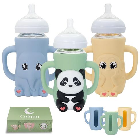 غطاء زجاجة من السيليكون لزجاجة Philips Avent الزجاجية الطبيعية سعة 8 أونصة | واقي من السقوط + مقابض سهلة الإمساك | مادة آمنة خالية من مادة BPA | زجاجة الطفل غير متضمنة | حزمة سفاري in Kuwait