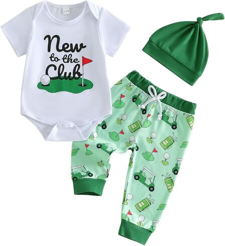Baby Boy Golf Outfit New to the Club Bodysuit Golf Cart Jogger Pants Hat Set Cute Newborn Coming Home Summer Clothes in Saudi Arabia