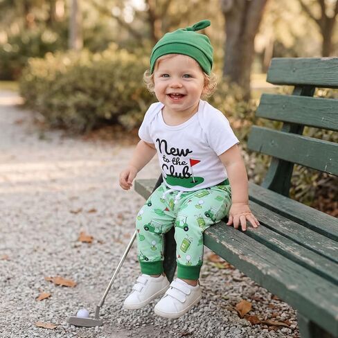 Baby Boy Golf Outfit New to the Club Bodysuit Golf Cart Jogger Pants Hat Set Cute Newborn Coming Home Summer Clothes in Saudi Arabia