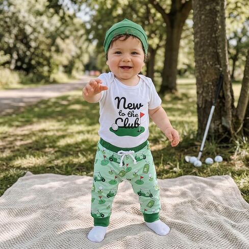 Baby Boy Golf Outfit New to the Club Bodysuit Golf Cart Jogger Pants Hat Set Cute Newborn Coming Home Summer Clothes in Saudi Arabia