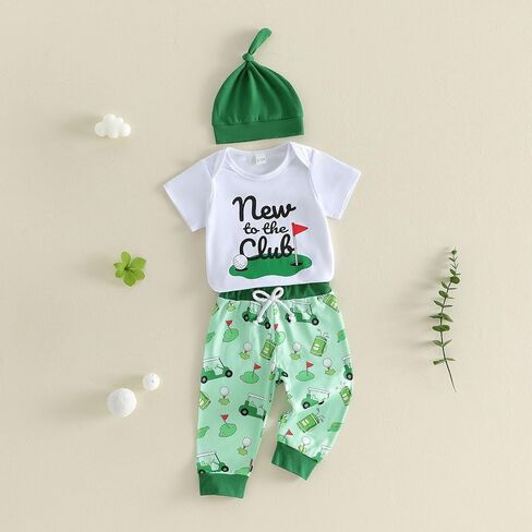 Baby Boy Golf Outfit New to the Club Bodysuit Golf Cart Jogger Pants Hat Set Cute Newborn Coming Home Summer Clothes in Saudi Arabia