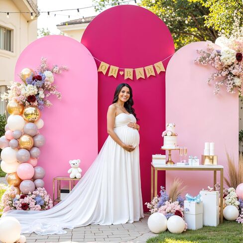 Set of 3 Arch Backdrop Covers(6ft, 5ft, 4ft) - Premium Stretchy Spandex Backdrop Arch Stand Cover for Baby Shower,Wedding,Party Decor Chiara Cover with Double-Sided Design(Pink) in Saudi Arabia