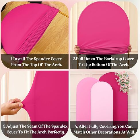 Set of 3 Arch Backdrop Covers(6ft, 5ft, 4ft) - Premium Stretchy Spandex Backdrop Arch Stand Cover for Baby Shower,Wedding,Party Decor Chiara Cover with Double-Sided Design(Pink) in Saudi Arabia