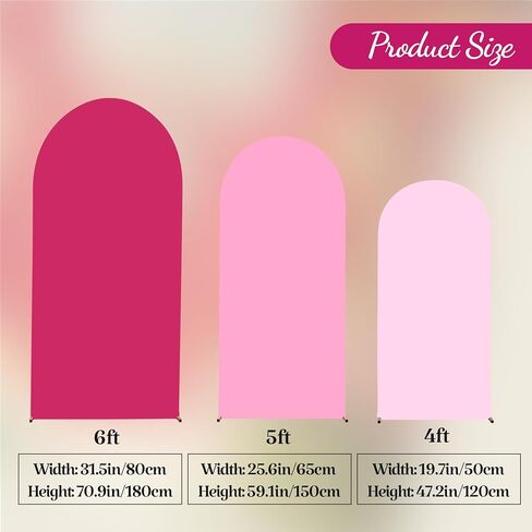 Set of 3 Arch Backdrop Covers(6ft, 5ft, 4ft) - Premium Stretchy Spandex Backdrop Arch Stand Cover for Baby Shower,Wedding,Party Decor Chiara Cover with Double-Sided Design(Pink) in Saudi Arabia