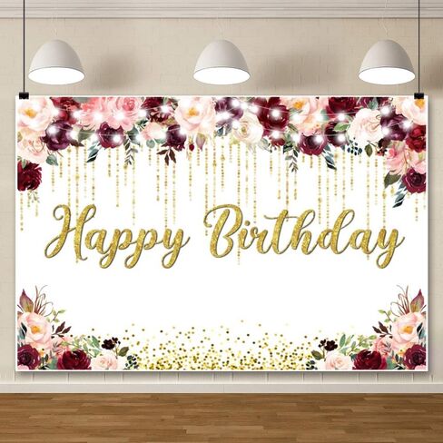 10x8ft Rose Birthday Backdrop Pink Red Blossoms Decoration Banner Luxurious Birthday Photography Supplies Women Girls Happy Birthday Video Shooting Cake Table Decor Props in Kuwait