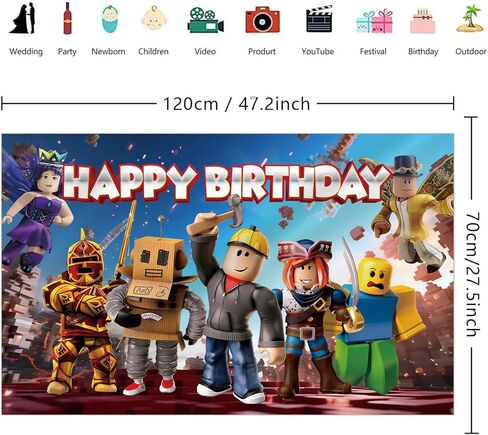 1Pc Roblo-x Party Decoration Banner Photography Background for Birthday Party Photo Booth Props (4.16X2.3 Ft) in Kuwait