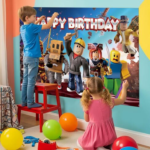 1Pc Roblo-x Party Decoration Banner Photography Background for Birthday Party Photo Booth Props (4.16X2.3 Ft) in Kuwait