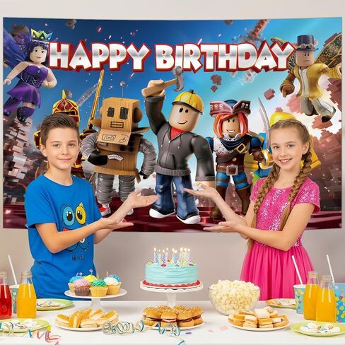 1Pc Roblo-x Party Decoration Banner Photography Background for Birthday Party Photo Booth Props (4.16X2.3 Ft) in Kuwait
