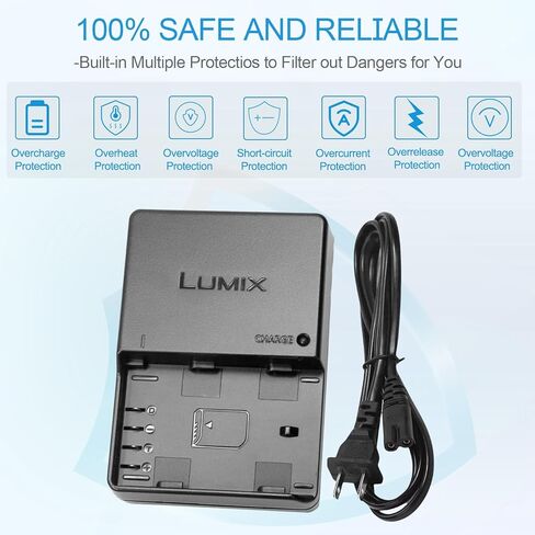 شاحن بطارية DMW-BCT10 DMW-BLF19 DMW-BLF19E DMW-BLF19PP متوافق مع كاميرا Panasonic Lumix DC-G9، DC-GH5، DMC-GH3، DMC-GH3K، DMC-GH4، DMC-GH4K الرقمية وسلك طاقة تيار متردد 120 سم in Kuwait
