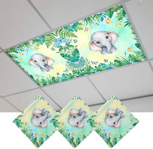 Cartoon Elephant Fluorescent Light Covers for Ceiling Lights 4x2 feet,4 Pack Magnetic Light Filters for Classroom,Summer Butterfly Fern Tropical Palm Plants Fluorescent Lamp Shade Panel for Office in Kuwait
