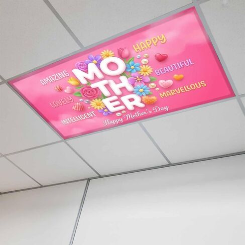 Mother's Day Fluorescent Light Covers for Ceiling Lights 4x2 feet,2 Pack Magnetic Light Filters for Classroom,Cartoon Tulip Flowers Love Heart Pink Red Fluorescent Lamp Shade Panel for Office School in Saudi Arabia