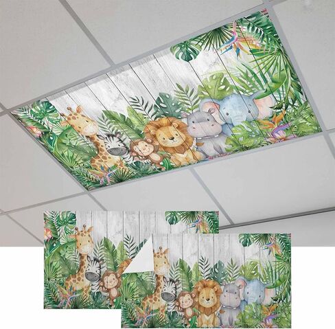Cute Funny Animals Fluorescent Light Covers for Ceiling Lights 4x2 feet,2 Pack Magnetic Light Filters for Classroom,Summer Botanical Tropical Rustic Fluorescent Lamp Shade Panel for Office School Drop in Saudi Arabia