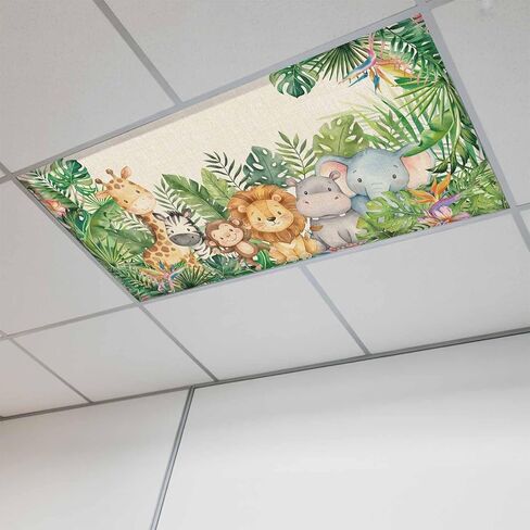 Cute Funny Animals Fluorescent Light Covers for Ceiling Lights 4x2 feet,2 Pack Magnetic Light Filters for Classroom,Summer Botanical Tropical Rustic Fluorescent Lamp Shade Panel for Office School Drop in Saudi Arabia