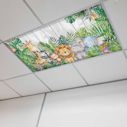 Cute Funny Animals Fluorescent Light Covers for Ceiling Lights 4x2 feet,2 Pack Magnetic Light Filters for Classroom,Summer Botanical Tropical Rustic Fluorescent Lamp Shade Panel for Office School Drop in Saudi Arabia