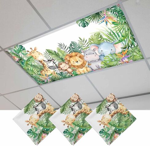 Cute Funny Animals Fluorescent Light Covers for Ceiling Lights 4x2 feet,2 Pack Magnetic Light Filters for Classroom,Summer Botanical Tropical Rustic Fluorescent Lamp Shade Panel for Office School Drop in Saudi Arabia
