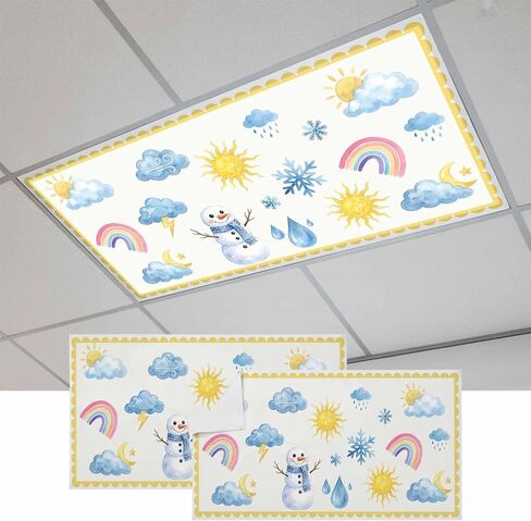 Cute Snowman Fluorescent Light Covers for Ceiling Lights 4x2 feet,2 Pack Magnetic Light Filters for Classroom,Pink Weather Snowy Rainy Sun Rainbow Fluorescent Lamp Shade Panel for Office School Drop in Kuwait