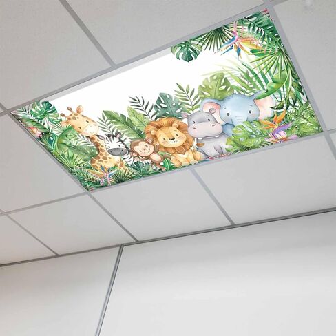 Cute Funny Animals Fluorescent Light Covers for Ceiling Lights 4x2 feet,2 Pack Magnetic Light Filters for Classroom,Summer Botanical Tropical Rustic Fluorescent Lamp Shade Panel for Office School Drop in Saudi Arabia