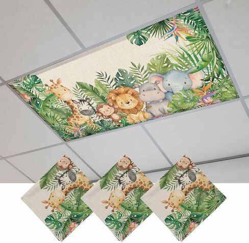 Cute Funny Animals Fluorescent Light Covers for Ceiling Lights 4x2 feet,2 Pack Magnetic Light Filters for Classroom,Summer Botanical Tropical Rustic Fluorescent Lamp Shade Panel for Office School Drop in Saudi Arabia